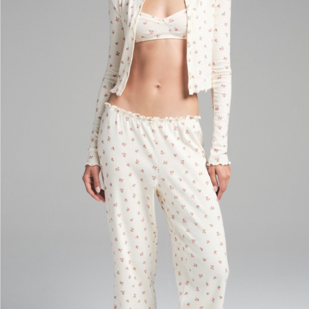 SKIMS Cream Pajama Set with Textured Cardigan